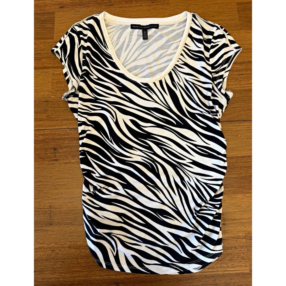 Y2K White House Black Market XS Zebra Print Fitted Scoop Neck Tee